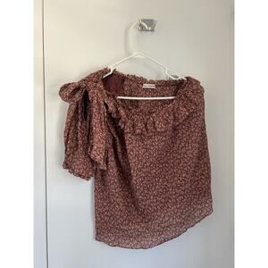 Ulla Johnson Alene One Shoulder Top Bow Shoulder Detail Ruffles Floral Sz 8